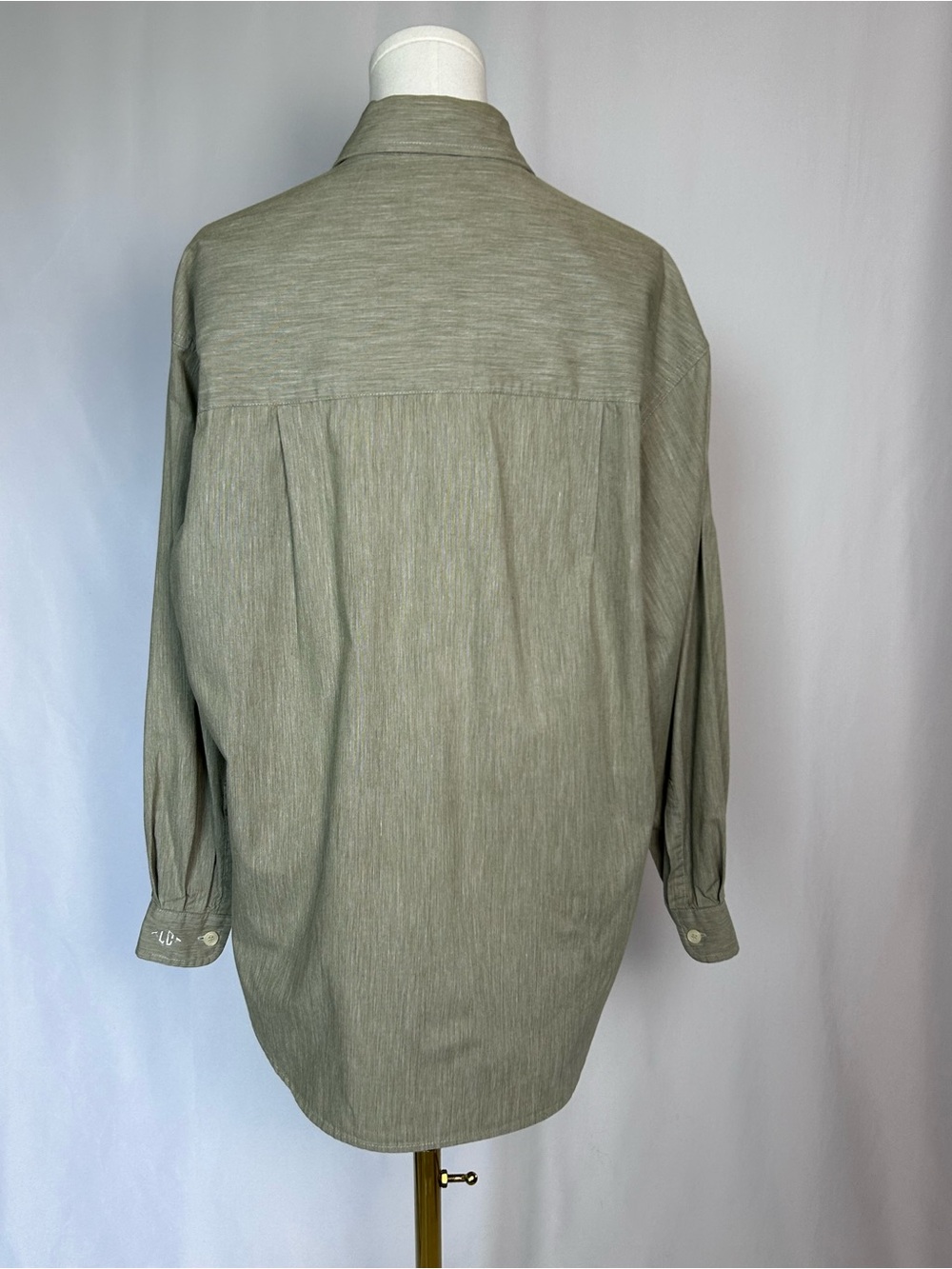 Lizsport Liz Claiborne Vintage Cotton Button Down Shirt Sage Green Stripe S - Picture 3 of 6